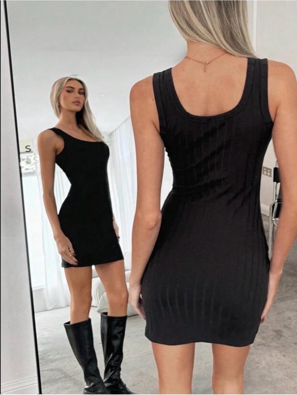 Classic Black Ribbed Tank Mini Dress - Stylish Women’s Dress size small